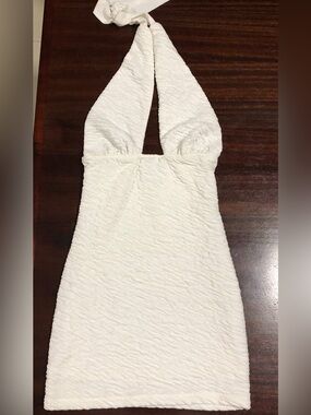 Princess Polly White Textured Halter Mini Dress White Size 4